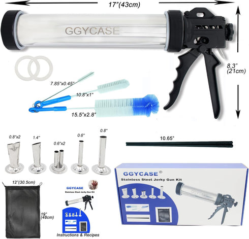 GGYCASE 2LB 5 Nozzles 3 Large Capacity Stainless Steel Jerky Gun Kits, Sausage Stuffer Machine, Meat Gun, Beef Jerky