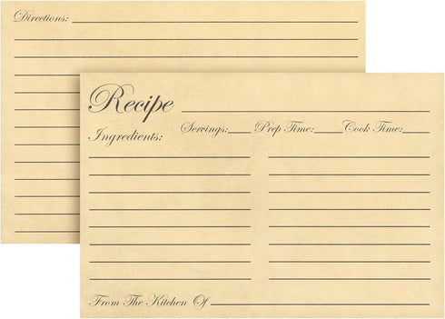 Juvale 60-Pack Double Sided Recipe Cards, Thick Vintage Index Cards 4x6 for Cooking and Kitchen Organization