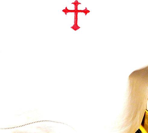 Integrity Designs White Linen Altar Cloth with Red Cross Embroidery, 18 Inches Square