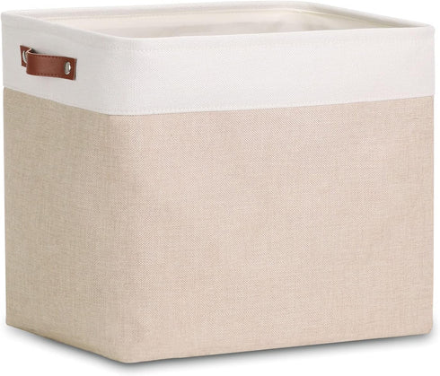 DULLEMELO Large Collapsible Storage Basket - Fabric Organizer Bin with Sturdy Leather Handles for Home Storage