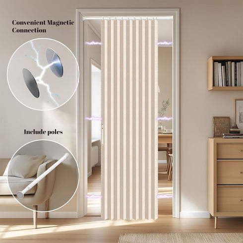 Sets (1 Pack, 54W 78 AJAZZ Blackout Door Curtain Magnetic Doorway Curtain Included Rod x L,Biscotti Beige) Accordion