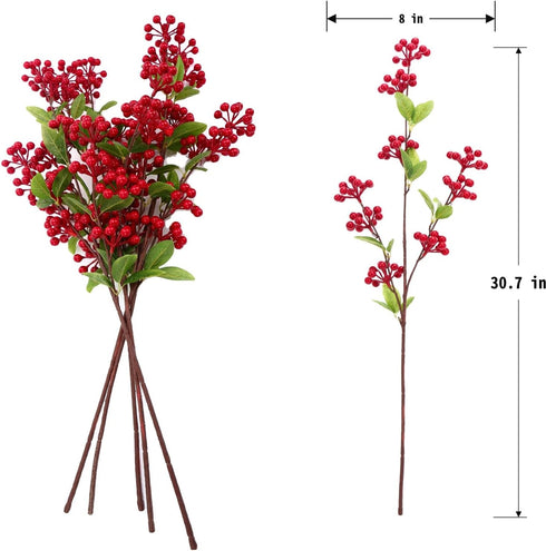 5 30.7" Pcs Artificial Holly Berries - Christmas Tree Decorations, Realistic Red Berry Stems for Wreaths & Holiday