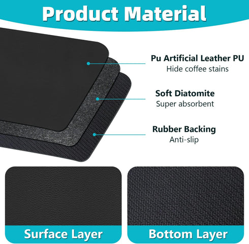 PoYang Coffee Mat, 12" X 17" Coffee Bar Mat with Rubber Backed, Absorbent Dish Drying Mat for Countertops, Black Coffee