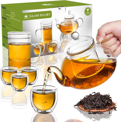 2-IN-1 Glass Tea Sets for Adults - Includes Glass Teapot and Mug