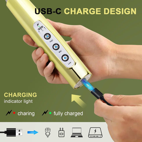YUSWKO Champagne Gold Handheld Milk Frother Wand - Rechargeable Electric Whisk with 3 Heads, 3 Speeds for Drinks