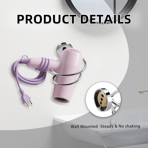 Bathroom Hair Dryer Holder, Wall Mount Hair Care Tools Holder, Chrome Finished Stainless Steel