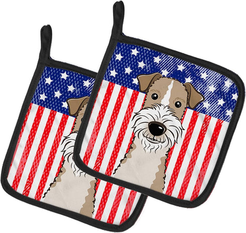 Caroline's Treasures BB2177PTHD American Flag and Wire Haired Fox Terrier Pot Holders - 7 1/2 x 7 1/2