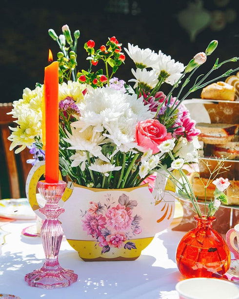 Talking Tables Boho Pink Glass Candlestick Holder, Height 16cm, One Size Glass Candle Holder