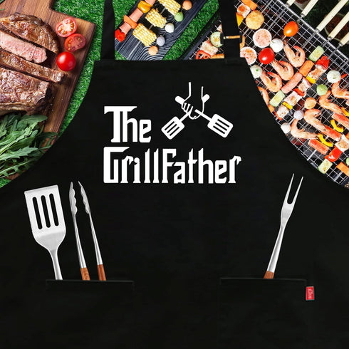 Grill Aprons for Men Dad, The Grill Father Apron, Funny Chef BBQ Apron with 2 Pockets
