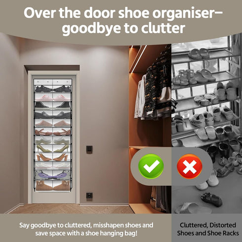 PAULONE 12 Pocket Over the Door Shoe Organizer,Reusable Breathable Large Mesh Bag Men's & Women's Sneaker