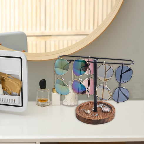 Sunglass Organizer, Wood Eyeglass Holder Rack for Men and Women, Metal Sunglasses Storage for Dresser, Desk