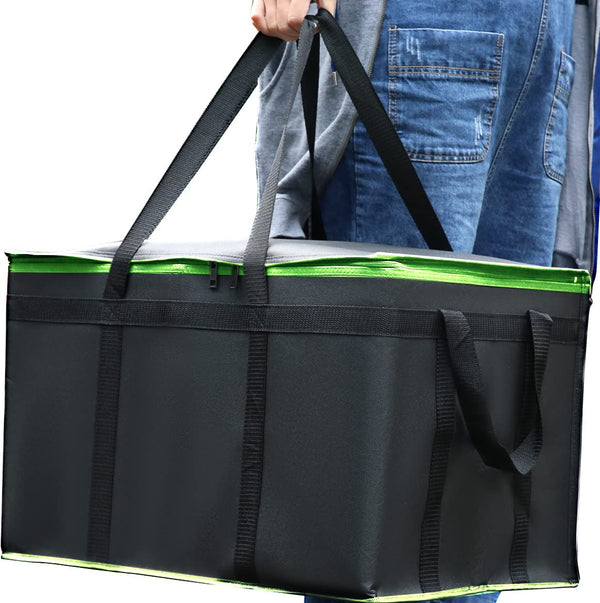 2 Pack XXXL-Large Insulated Grocery Shopping Bags, Green, Reusable Bag,Thermal Zipper,Collapsible,Tote,Cooler,Food Transport