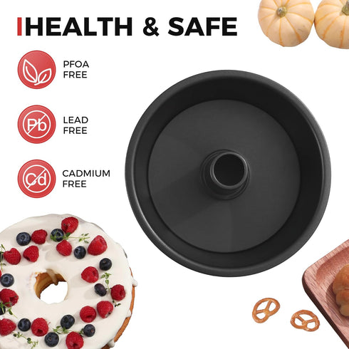 HONGBAKE Angel Food Cake Pan with Removable Bottom, 10 Inch Tube Pan, Nonstick Pound Cake Pans