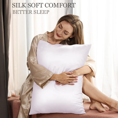 Adubor Mulberry Silk Pillowcase, 23 Momme 6A Grade Fibers, 900 Thread Count, Queen 20''x30'', White