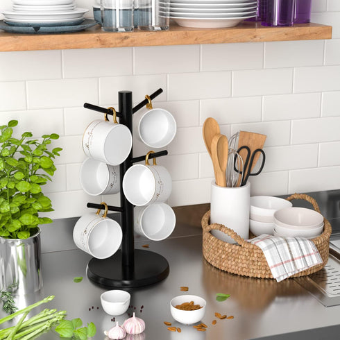 Wisuce Black Coffee Mug Tree, Bamboo Mug Holder for Countertop, Coffee Cup Stand Organizer