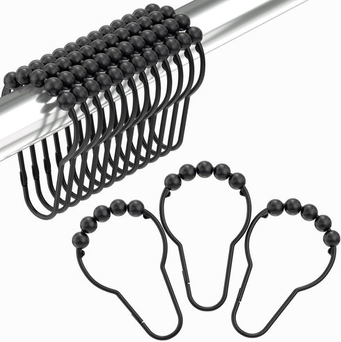 Black Shower Curtain Hooks, Amazer Decorative Rust Proof Stainless Steel Shower Curtain Hooks, Set of 12