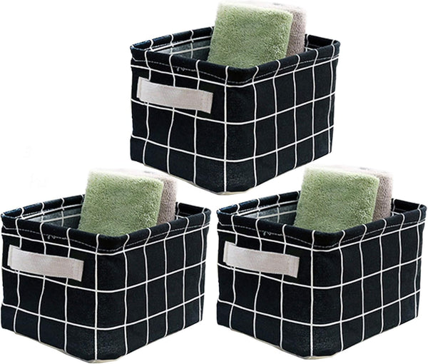 AARAINBOW 3 Packs Storage Basket Bins, Canvas Mini Storage Cubes for Makeup, Toys, Books (3 Black)
