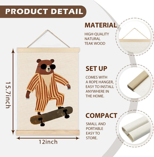 LZYRF 12x16 Inch Sunglasses Bear Wall Decor, Woodland Animal Nursery Decor, Funky Skateboard Bear Animal Canvas Prints