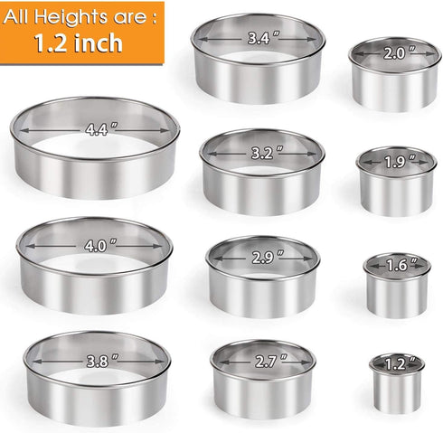 HULISEN Stainless Steel Round Cookie Cutter Set - 11 Circle Donut Doughnut Cutters for Baking