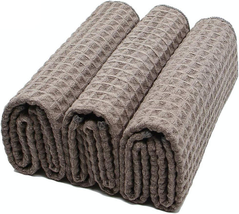 VeraSong 16x24 Inch 3 Pack Waffle Weave Thick Microfiber Dish Drying Towels Absorbent Tea & Hand Towel Lint Free Gray