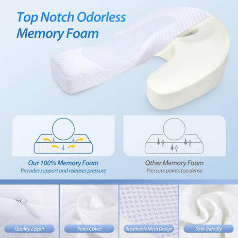 HOMCA Side Sleeper Pillows for Adults, Memory Foam U Shaped Pillows for Neck Pain Relief, Cervical Neck Pillow for Side