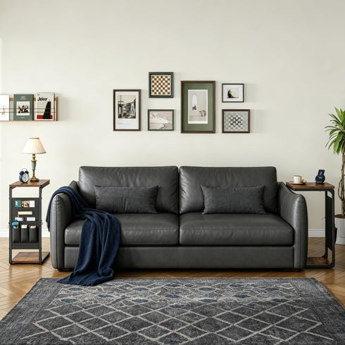 Vovonusy ET-P-BR1 Wood Pedestal Small TV Trays for Eating, C Shaped End Table Storage Bag, Sofa Side Table Couch Desk
