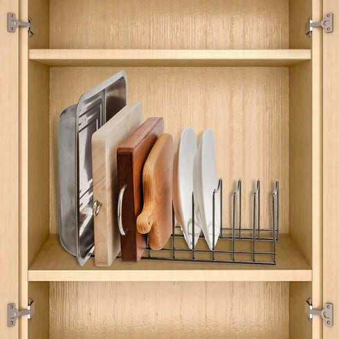Pot Lid Holder Organizer, Kitchen Countertop Storage Rack for Bakeware, Pots & Pans, Stainless Steel