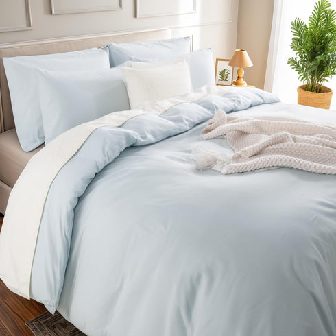 Set 100% 2 Set NEXHOME PRO Duvet Cover Twin Size Linen Look Textured Organic Natural Washed Cotton Duvet Cover Pieces