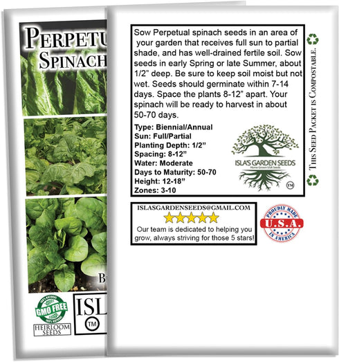 300+ Packet, Perpetual Spinach Seeds for Planting, Heirloom Seeds Per (Isla's Garden Seeds), Non GMO Seeds, Botanical