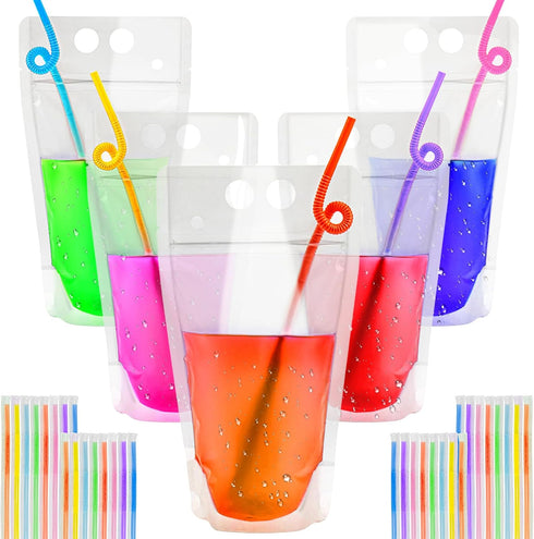 44 Drink Pouches with Straws Individually-Wrapped - 17oz Juice Drink Pouches Adults