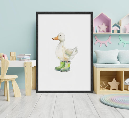Generic 3Pcs Set 3 Baby Animal Nursery Wall Art Funny Green Rain Gear Duck Painting Picture Wall Decor This of Happy
