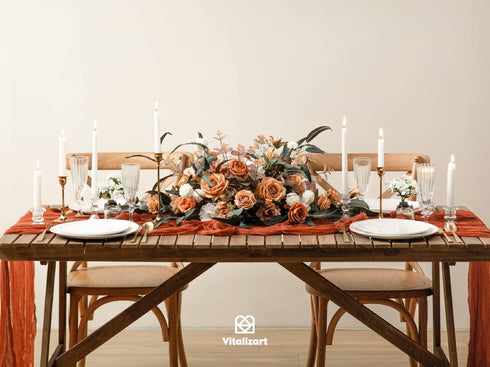 Vitalizart Cheesecloth Table Runner, 10ft Gauze Boho Rustic Terracotta for Wedding Decoration