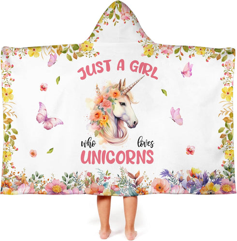 Caiibaoob Unicorn Hooded Bath Towels for Girls,Soft Cotton Swimming Shower Beach Blanket (Unicorn)