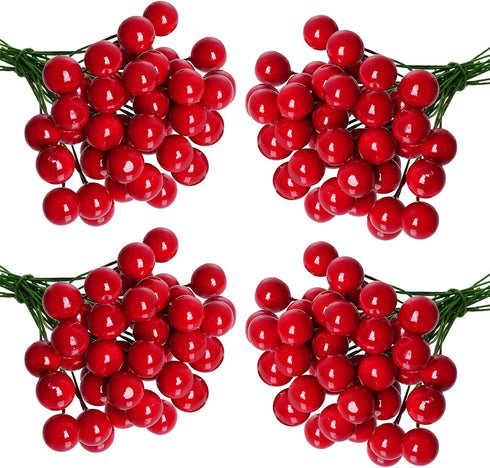Lystaii 200pcs Artificial Holly Berries Mini 10 mm Christmas Fake Berries with Wire