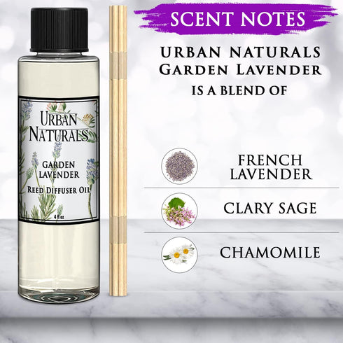 Urban Naturals Garden Lavender Scented Oil Reed Diffuser Refill - 4 oz, Includes Free Reed Sticks, Made in The USA