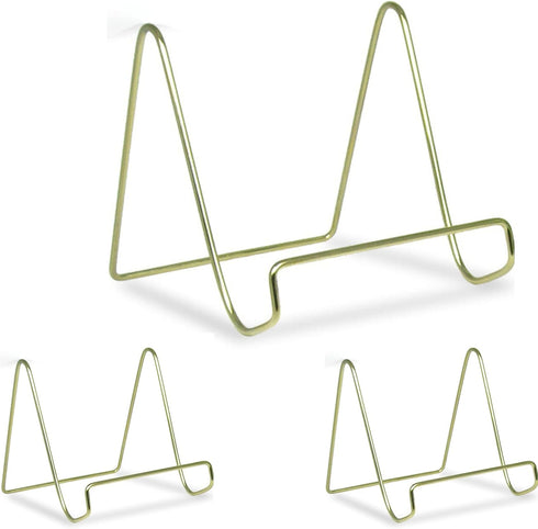 BANBERRY DESIGNS 6" H Wire Easel Display Stand Plate Holders - Set of 3 Smooth Plated Brass Metal