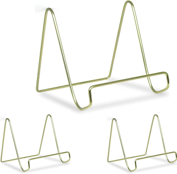 BANBERRY DESIGNS 6" H Wire Easel Display Stand Plate Holders - Set of 3 Smooth Plated Brass Metal