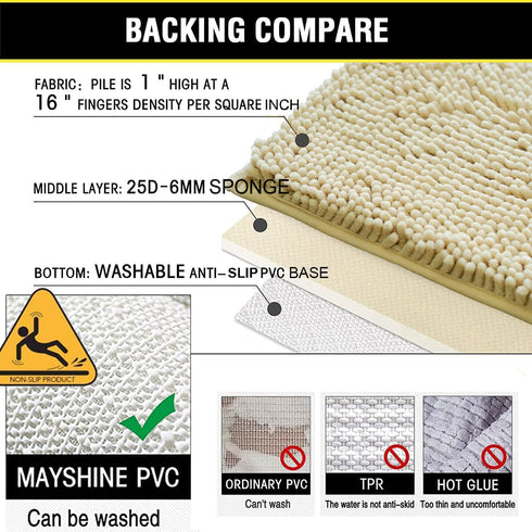 Bath Rugs Chenille 3-Piece Set, Extra Soft Absorbent Shag Beige Bathroom Mats, Machine Wash, Non-Slip Underside