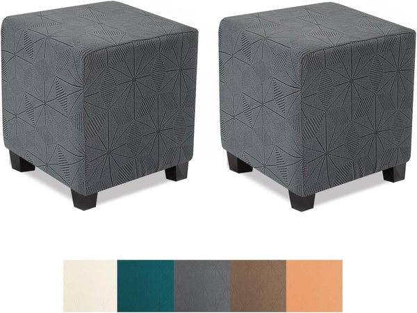 NeColorLife Small Ottoman Covers for Square Stools, Stretch Jacquard Soft Knitted Slipcovers