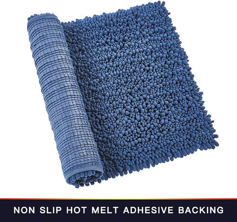 Walensee Non Slip Bathroom Rug, 24x17 Inch Dark Blue, Water Absorbent Super Soft Chenille Mat, Machine Washable