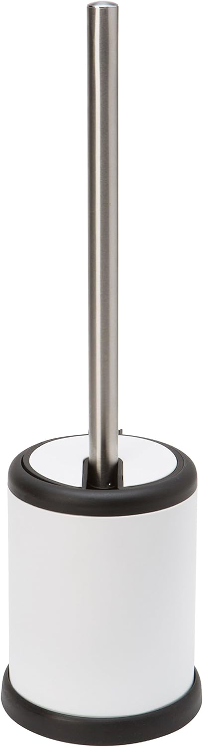 Bath Bliss Toilet Brush and Holder - Self Closing Lid, 360 Degree Brush Head, Compact Size, White