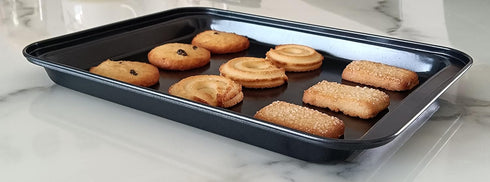 Small Nonstick Baking Sheet 9.45 x 7.09 Inch (Inner 7.5x6) - 2 Pack Mini Cookie Tray for Toaster Oven, No Warp No Rust