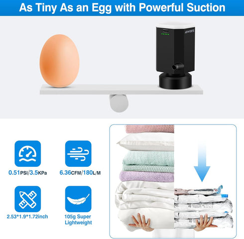 Cordless Electric Pump for Vacuum Storage Bags, Portable Rechargeable Seal Bag Pump for Compression Clothes, Luggage