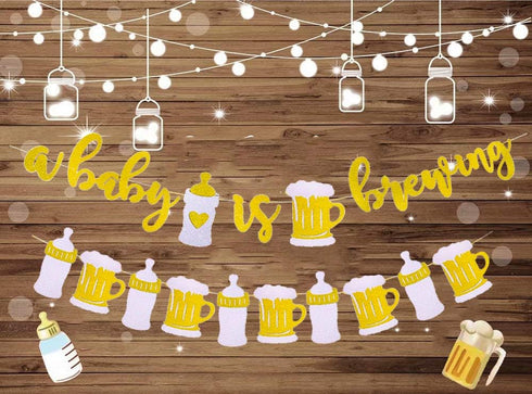A Baby is Brewing Baby Shower Banner - Diaper Party Decor for Gender Reveal and Pregnancy Celebration