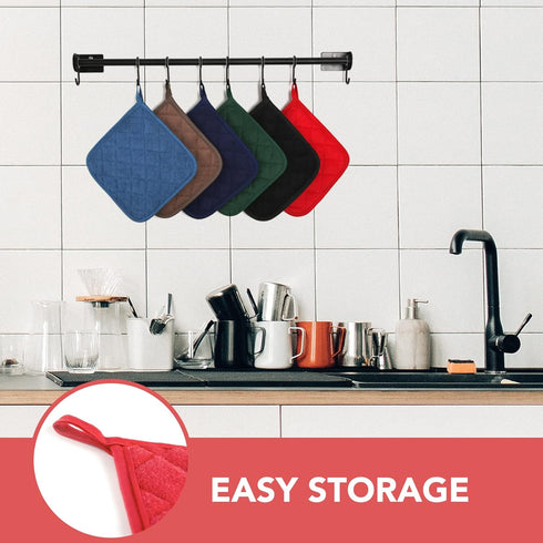 Joyhalo 6 Pack Pot Holders for Kitchen - Cotton Oven Holder with Great Heat Resistance, Non-Slip Hot Pads, Red