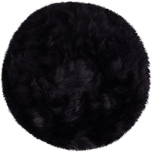 uxcell Faux Fur Round Rug - Fluffy Area Mat for Bedroom Floor Sofa Living Room 2 x 2 Feet Black