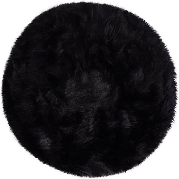 uxcell Faux Fur Round Rug - Fluffy Area Mat for Bedroom Floor Sofa Living Room 2 x 2 Feet Black