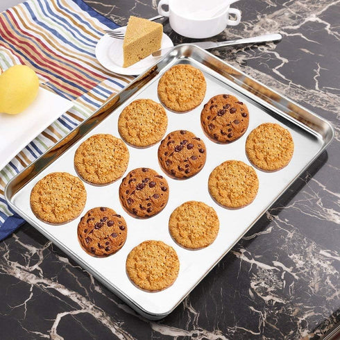 Baking Sheet Set of 2 - Stainless Steel 2-Piece Cookie Sheet, Rectangle Size 16 x 12 x 1 inch, Non Toxic