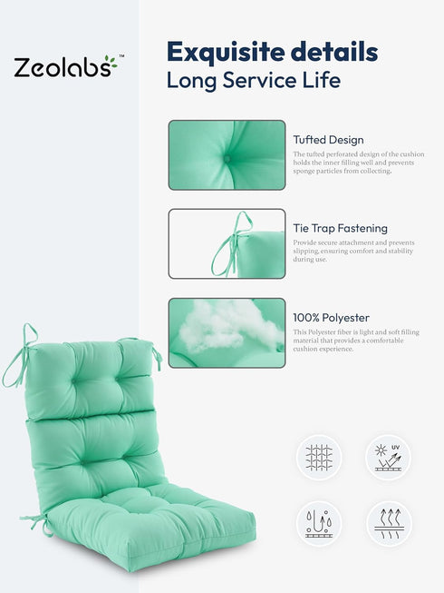 ZEOLABS Outdoor High Back Chair Cushion,Water Resistant Tufted Adirondack Rocking Chair Cushion with Ties,Replacement