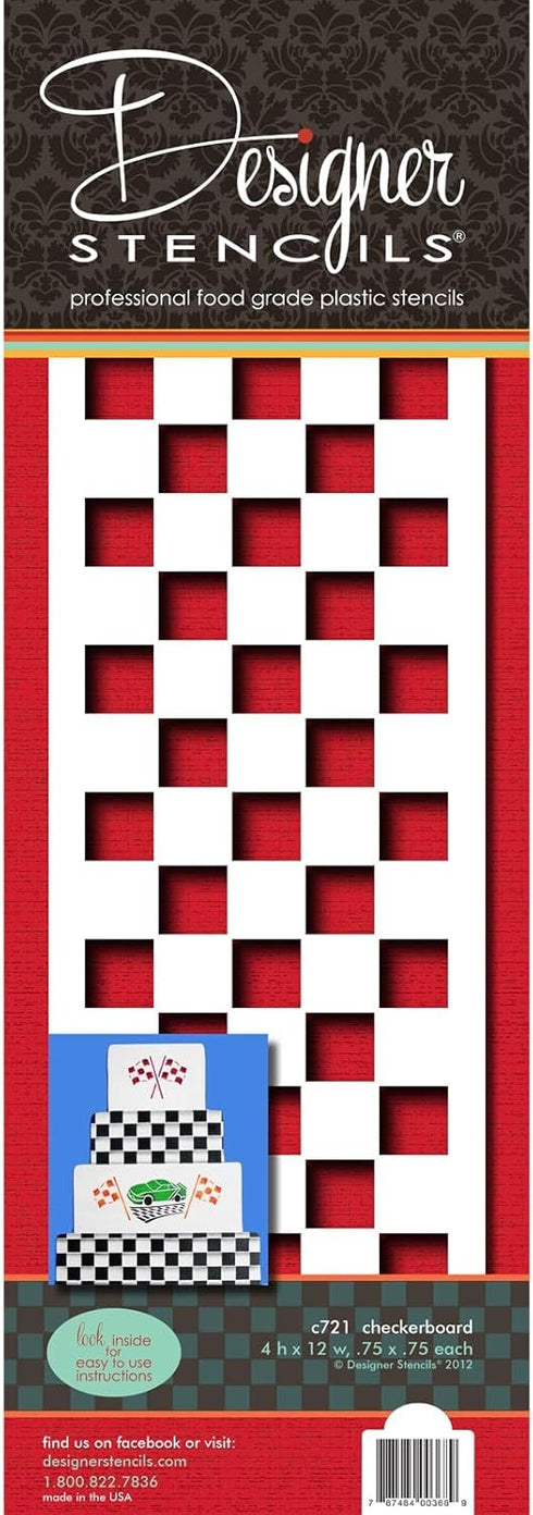 Designer Stencils C721 Checkerboard Cake Stencil Side, Beige/Semi-Transparent